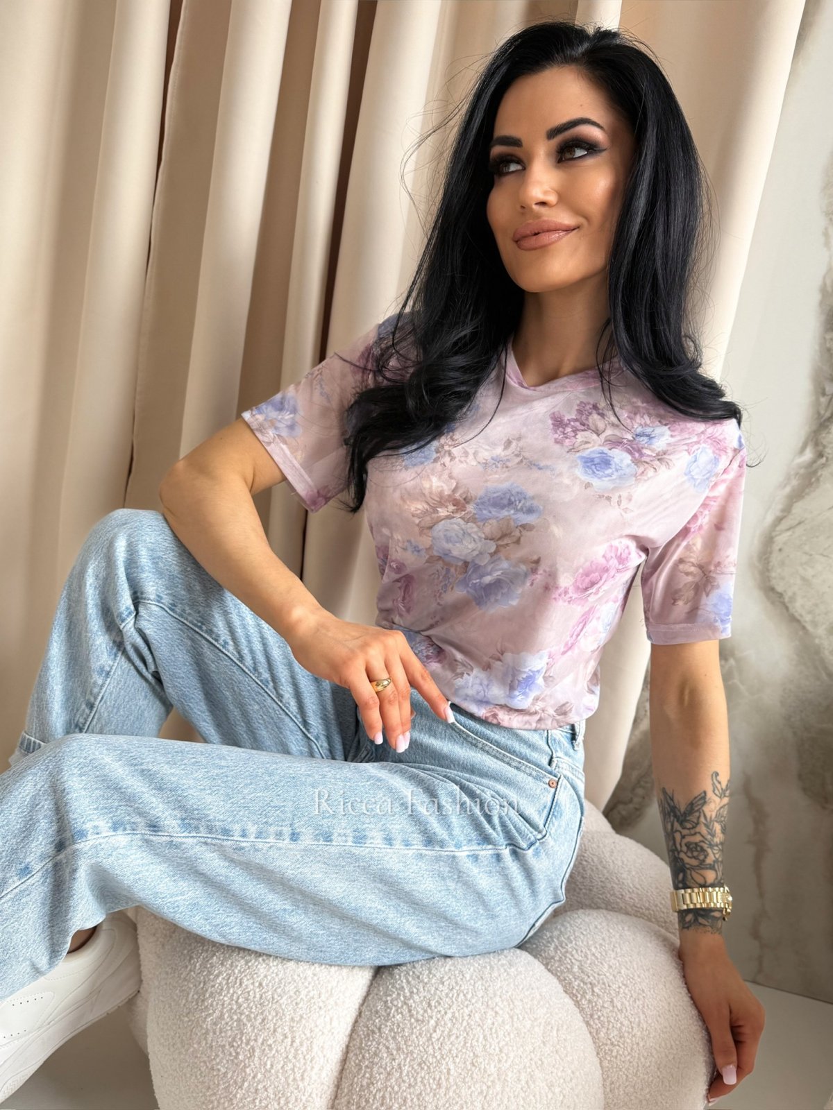 Bluzka siateczkowa ELEONORA, puder/lila