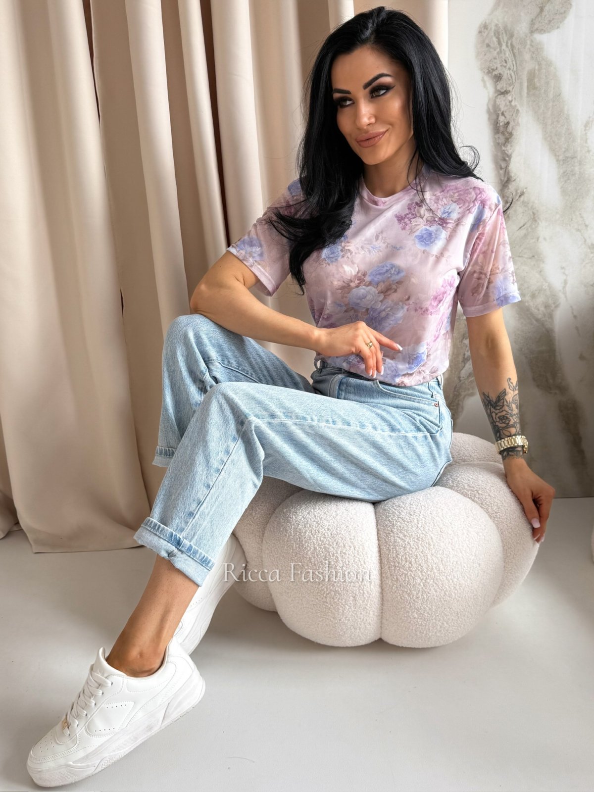 Bluzka siateczkowa ELEONORA, puder/lila