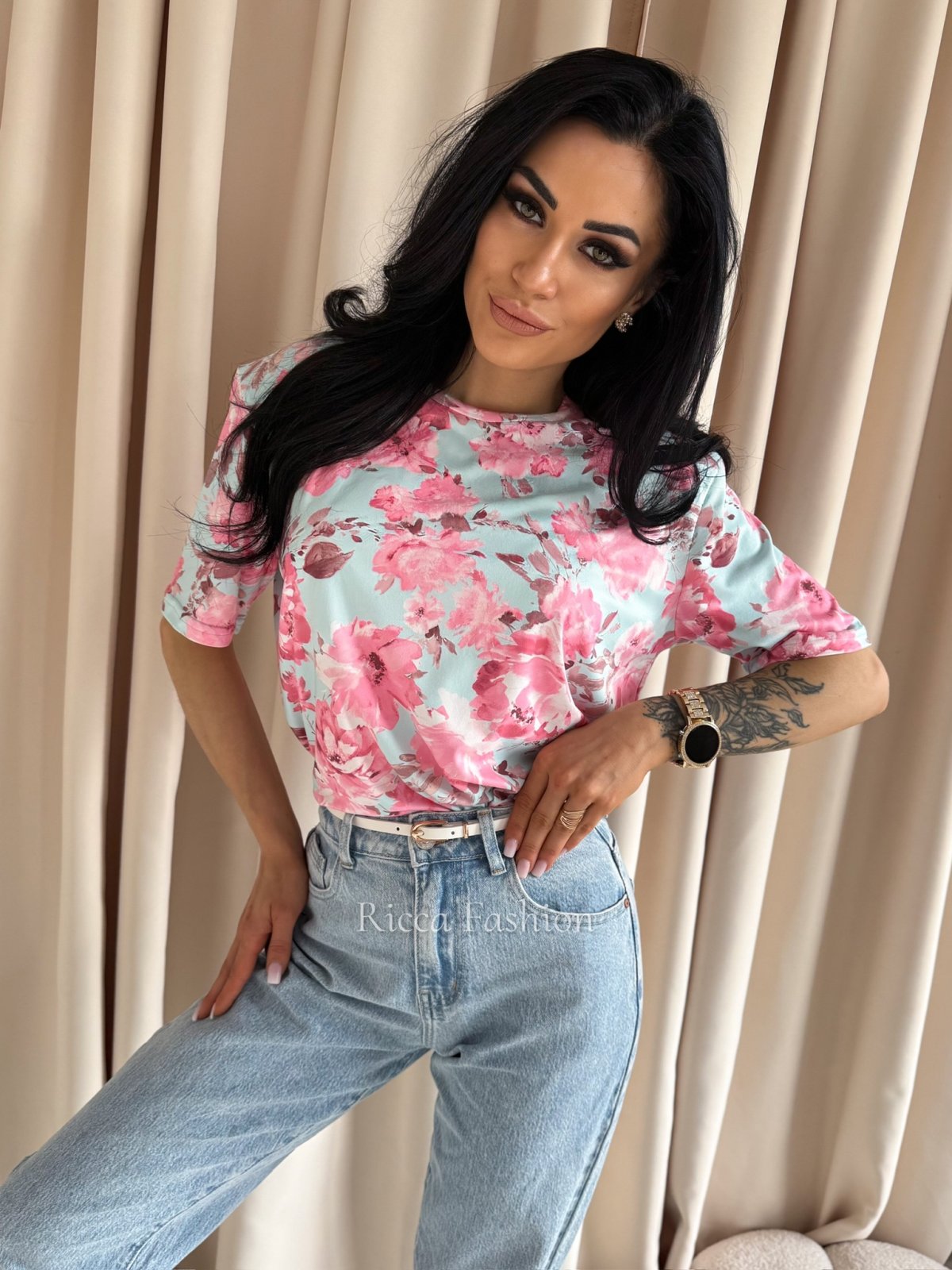 Bluzka z poduszkami NERIA, blue/flower