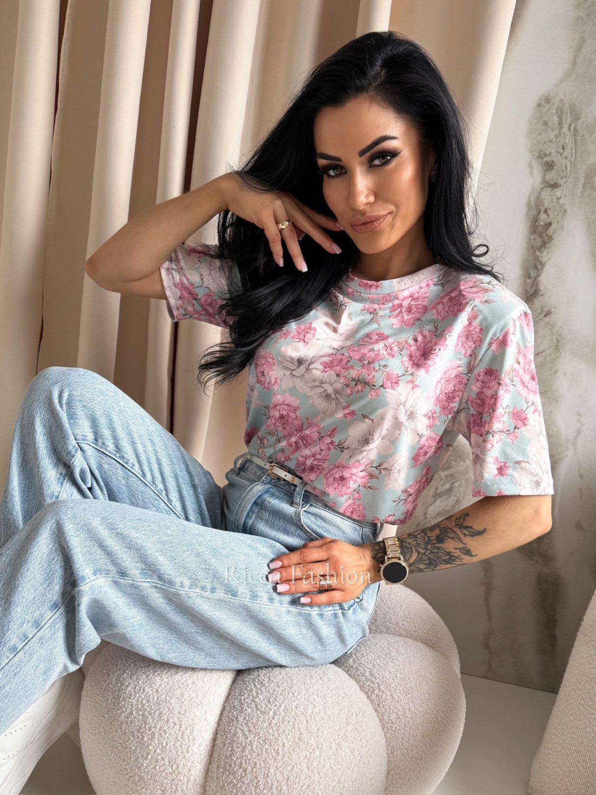 Bluzka z poduszkami NERIA, mint/flower