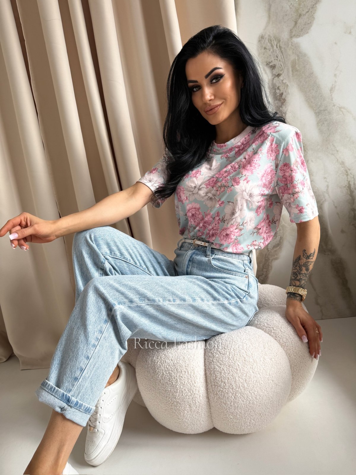 Bluzka z poduszkami NERIA, mint/flower