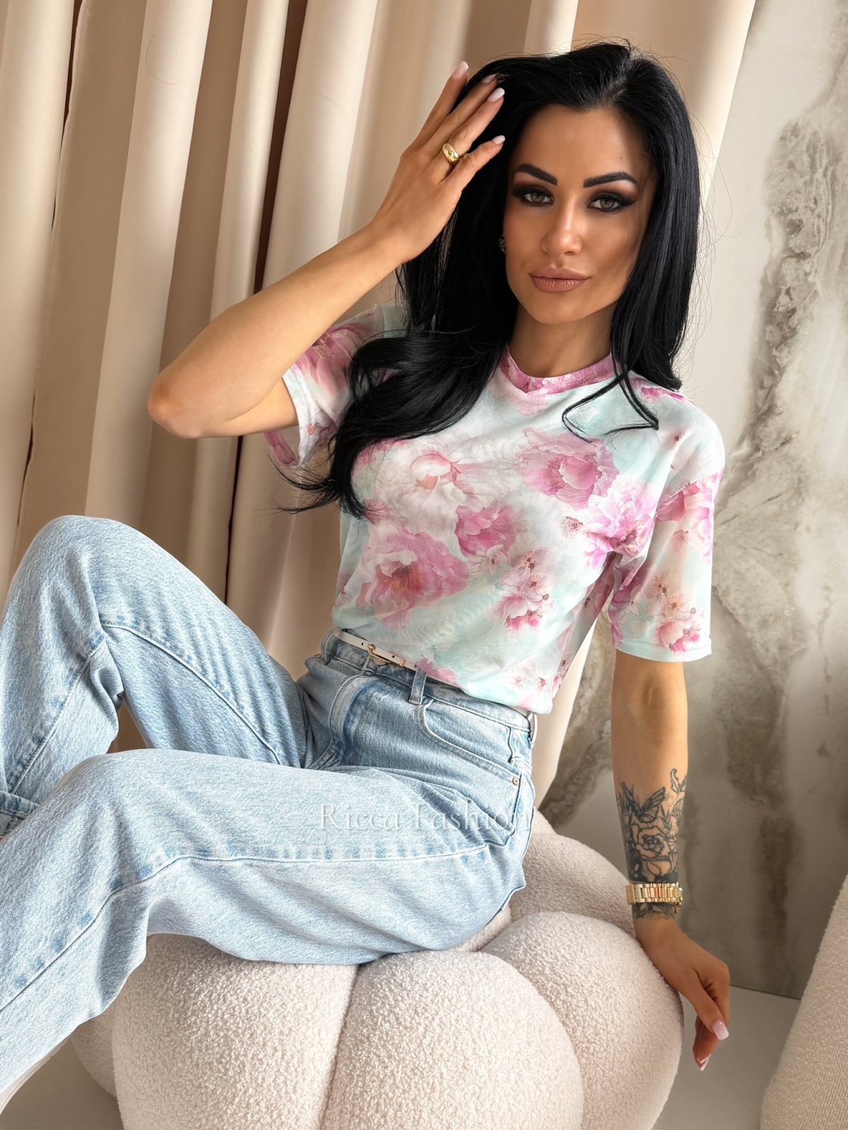 Bluzka siateczkowa ELEONORA, lazur/peony