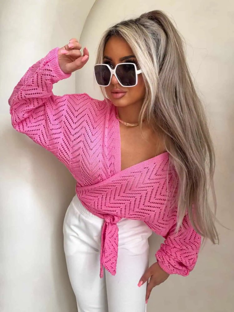Kimono AŻUROWE jodełka – barbi róż