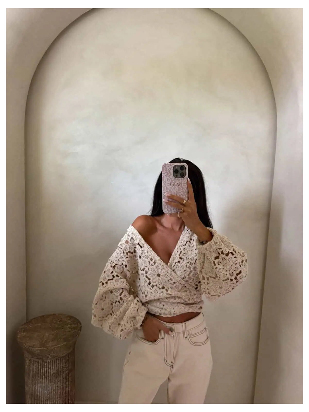 Kimono AŻUROWE kwiaty – jasny beż