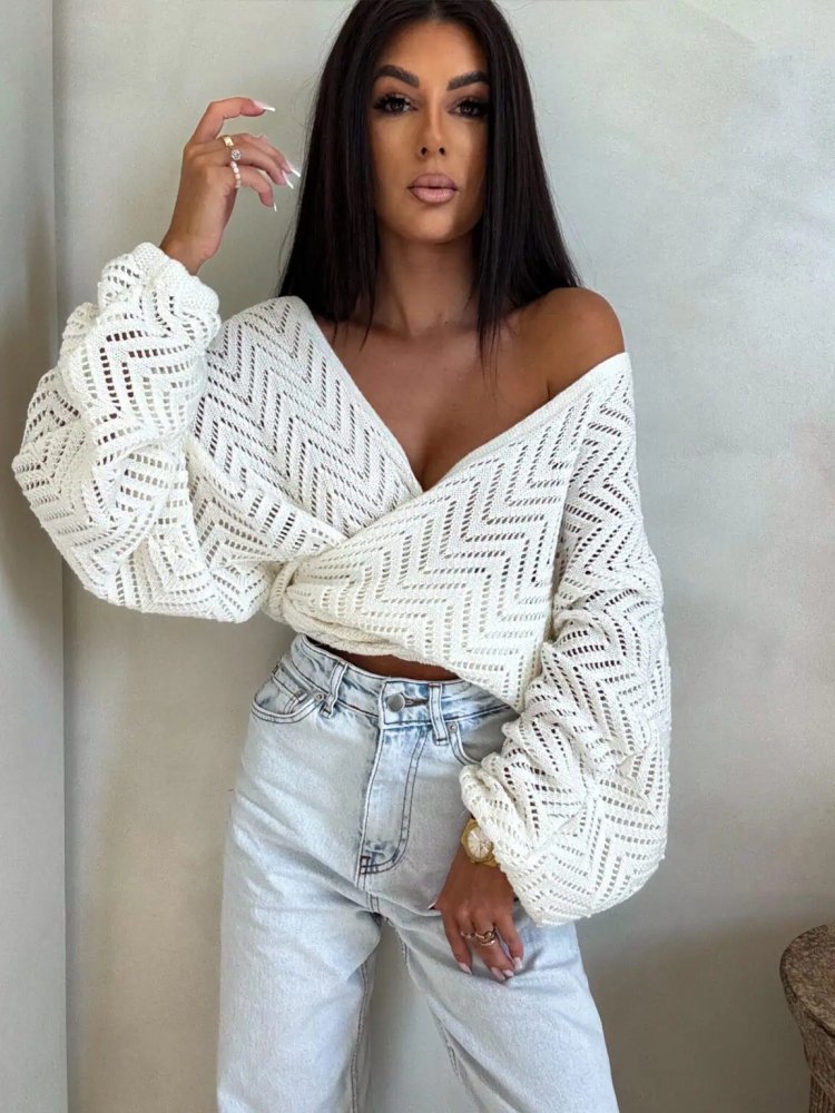 Kimono AŻUROWE jodełka – ecru