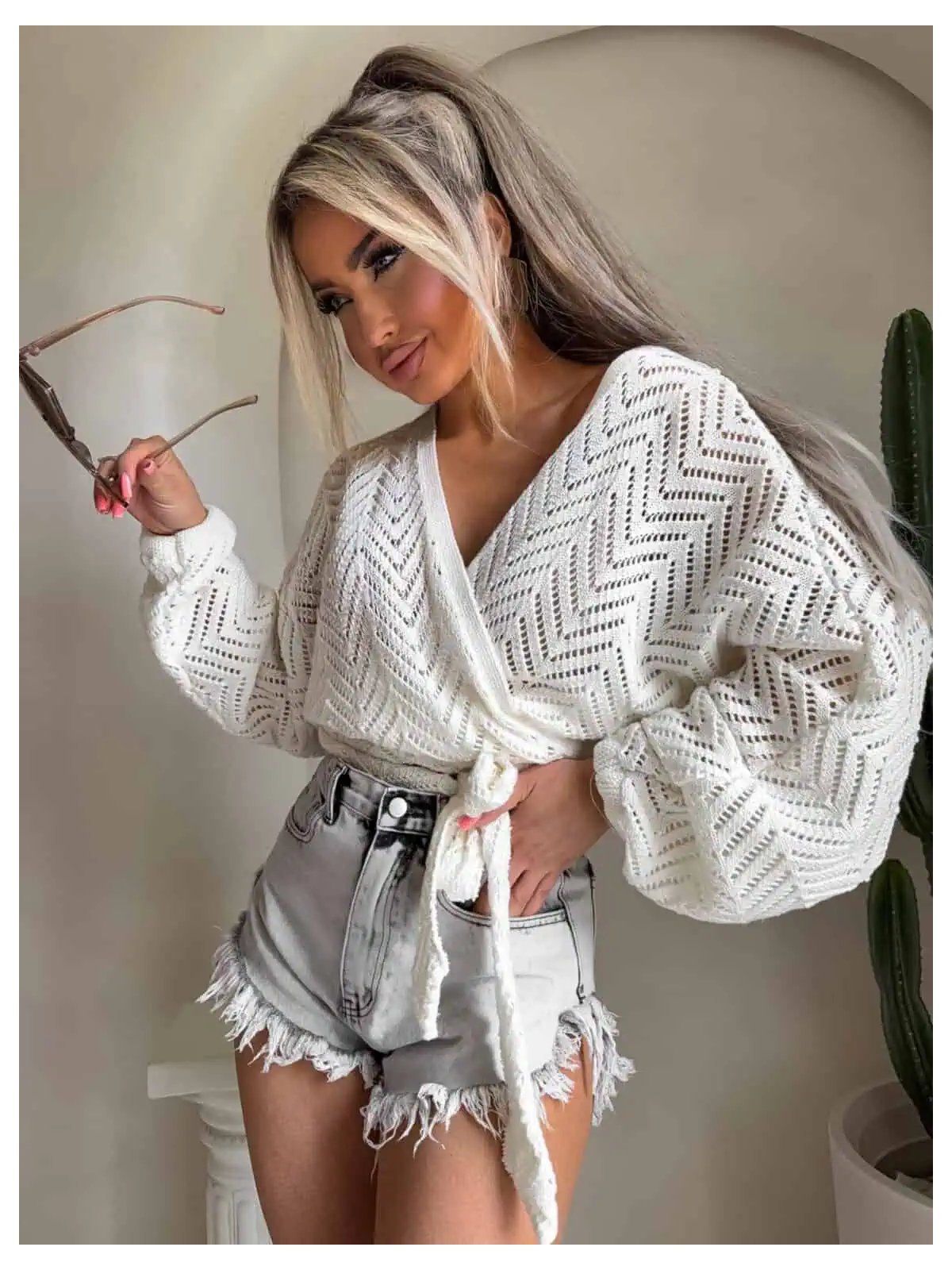 Kimono AŻUROWE jodełka – ecru