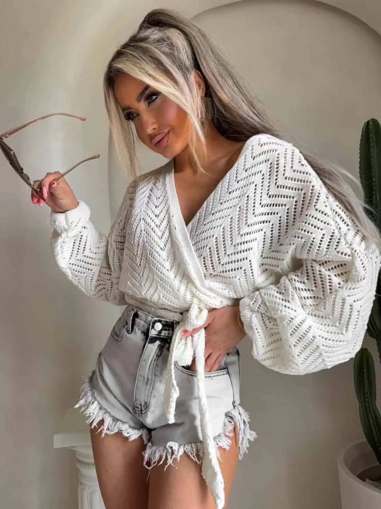 Kimono AŻUROWE jodełka – ecru