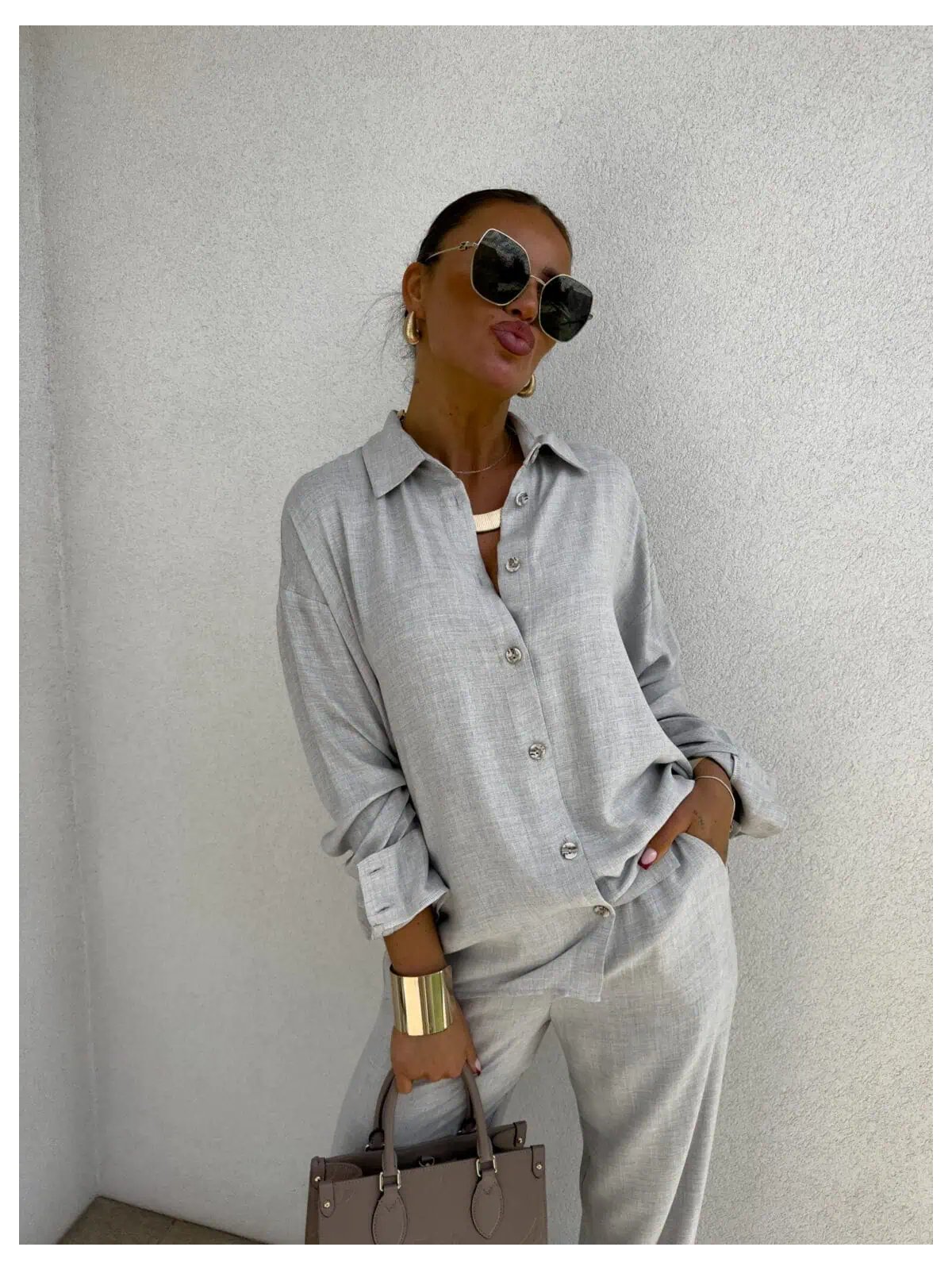 Koszula OVER SPRING natural – szara