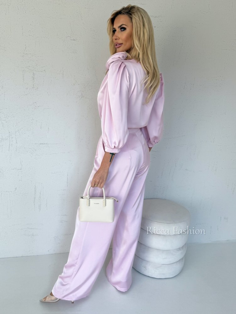 Koszula satynowa z różą EMMANUELLE, pink