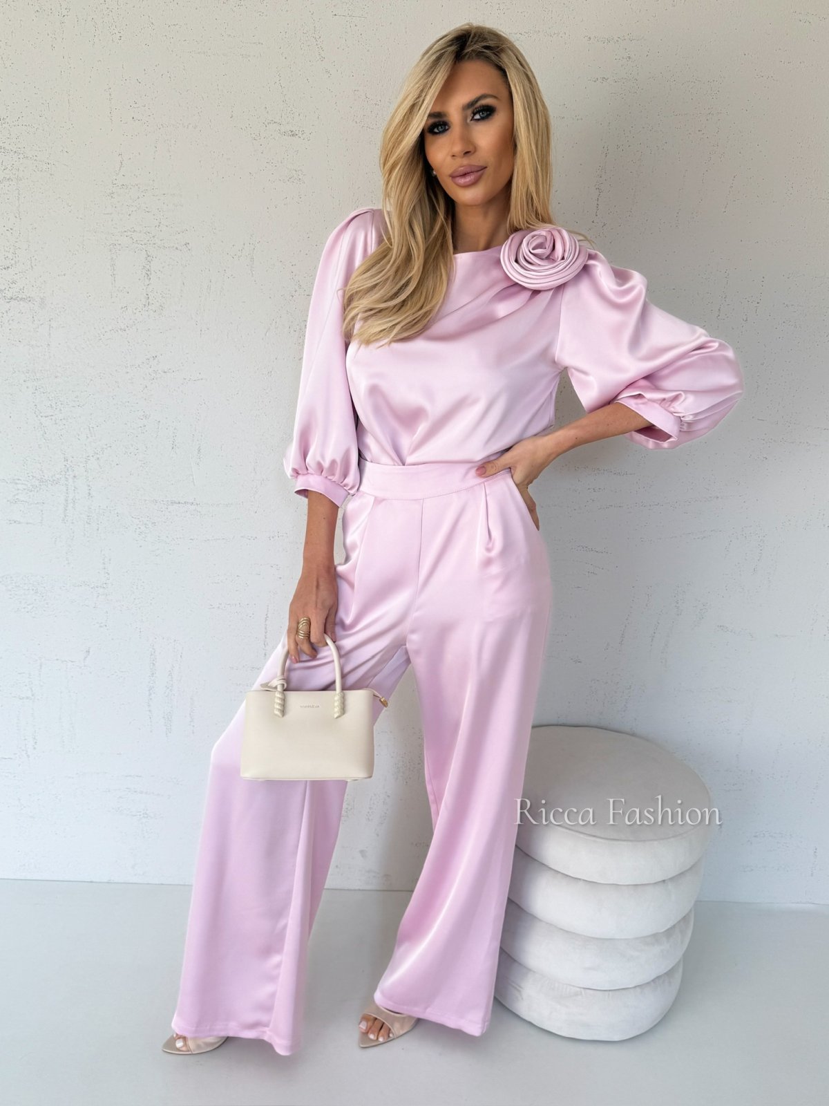 Spodnie satynowe EMMANUELLE, pink