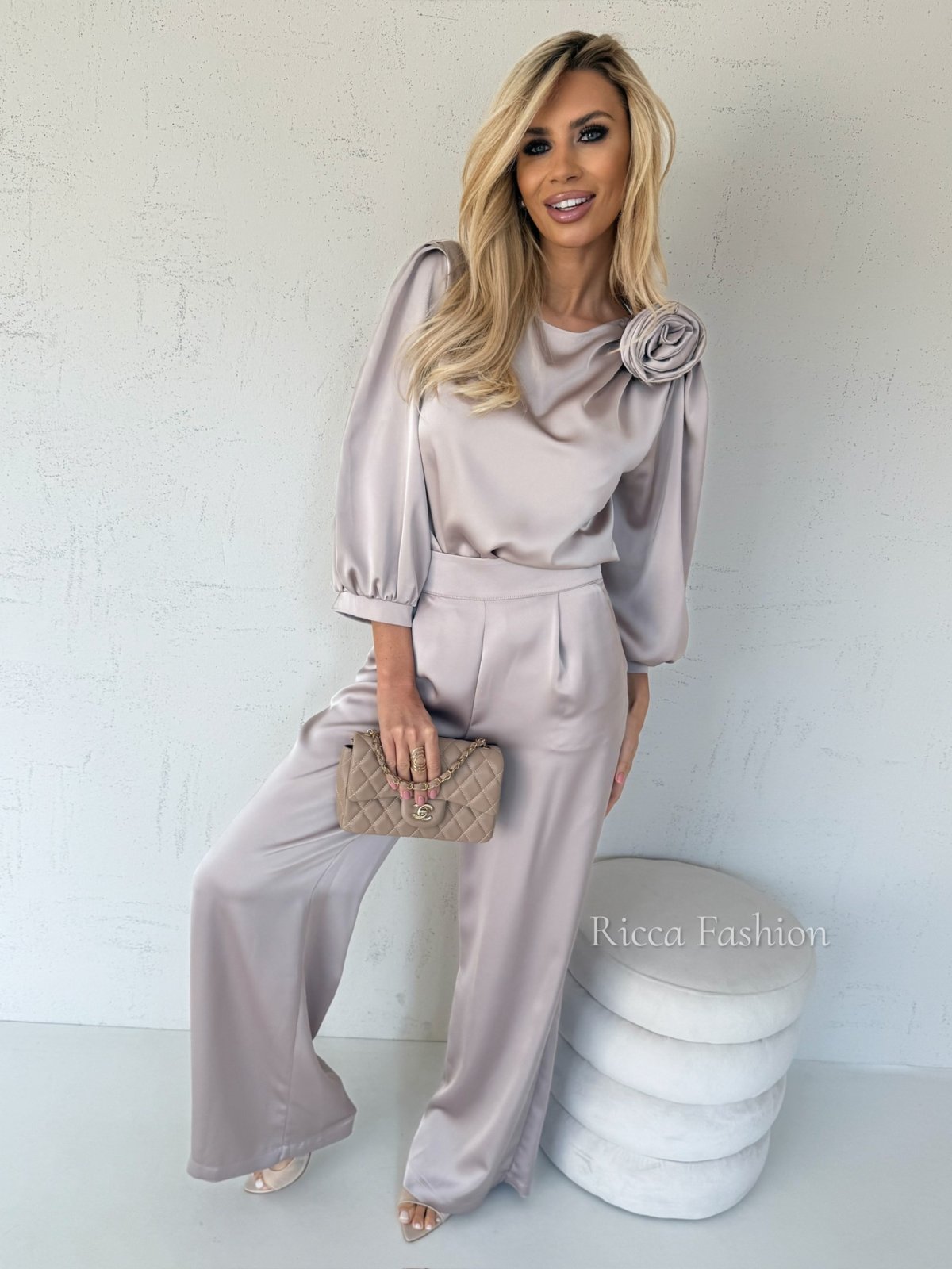 Spodnie satynowe EMMANUELLE, beige