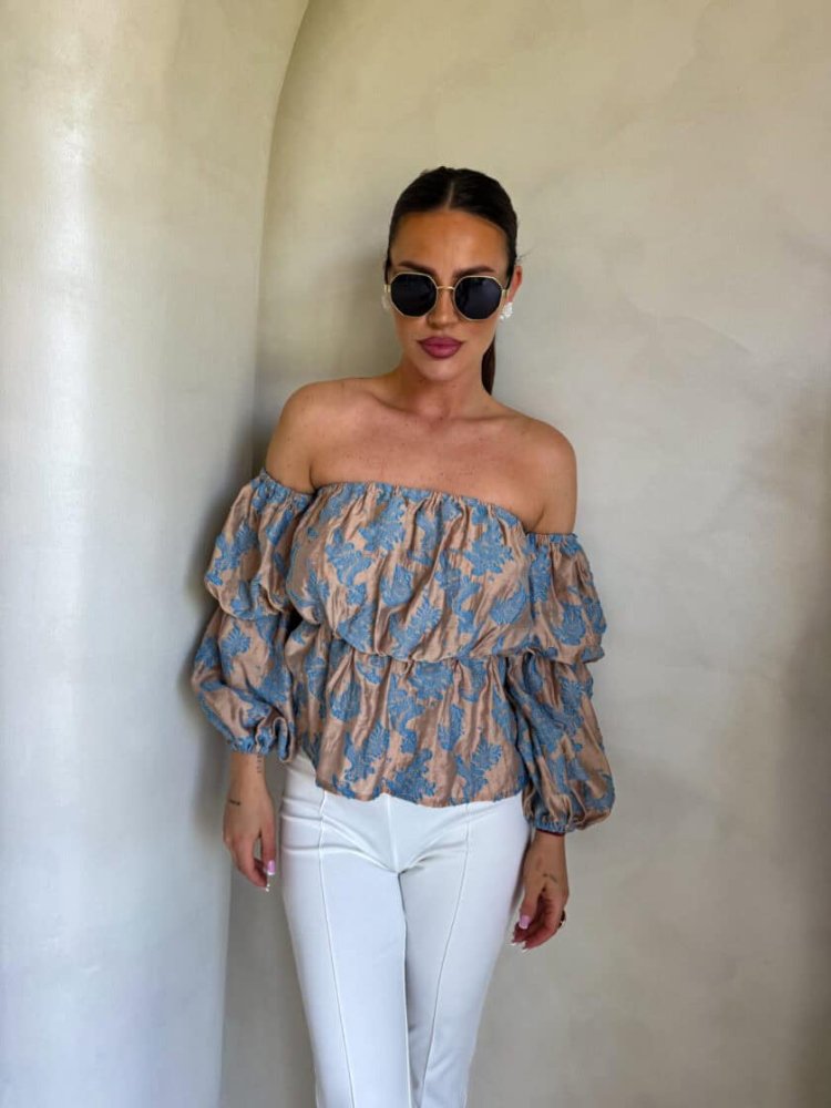 Bluzka hiszpanka MISS print ornament – blue