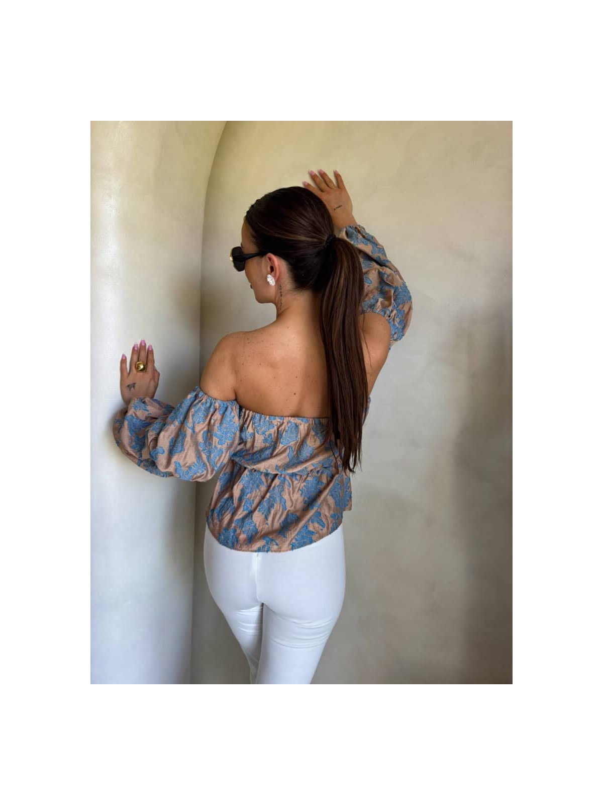 Bluzka hiszpanka MISS print ornament – blue