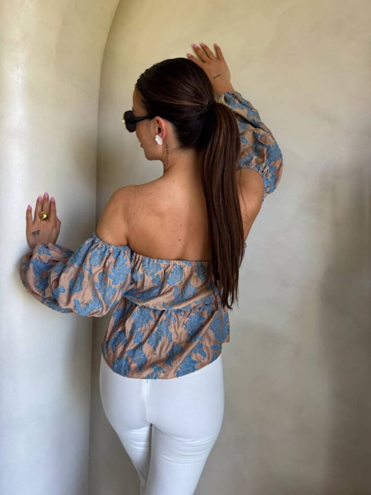 Bluzka hiszpanka MISS print ornament – blue