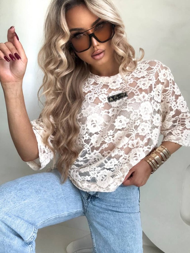 Bluzka MARMARIS koronka welur – beżowa