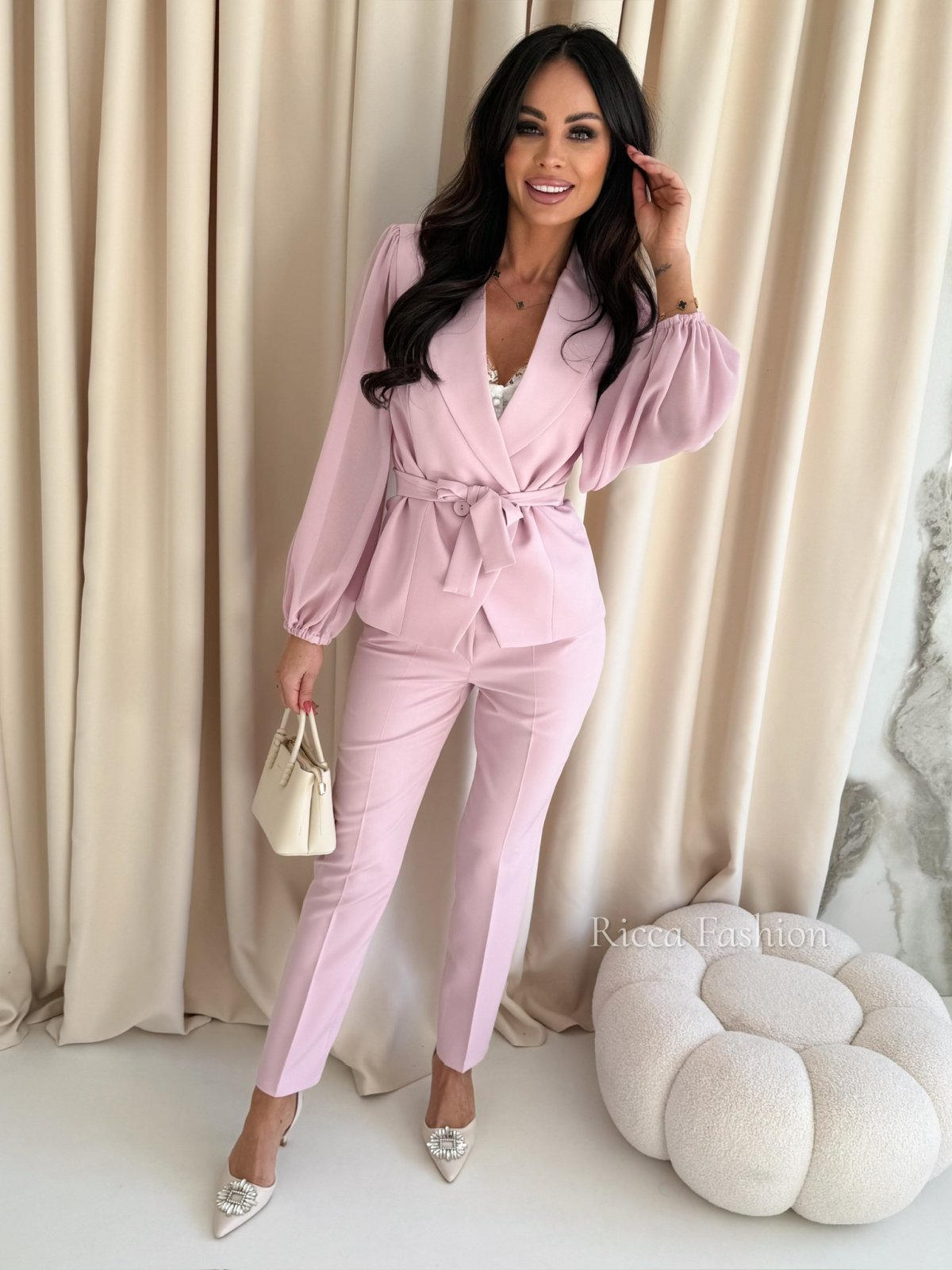 Garnitur z szyfonowymi rękawami MARCELLA, puder