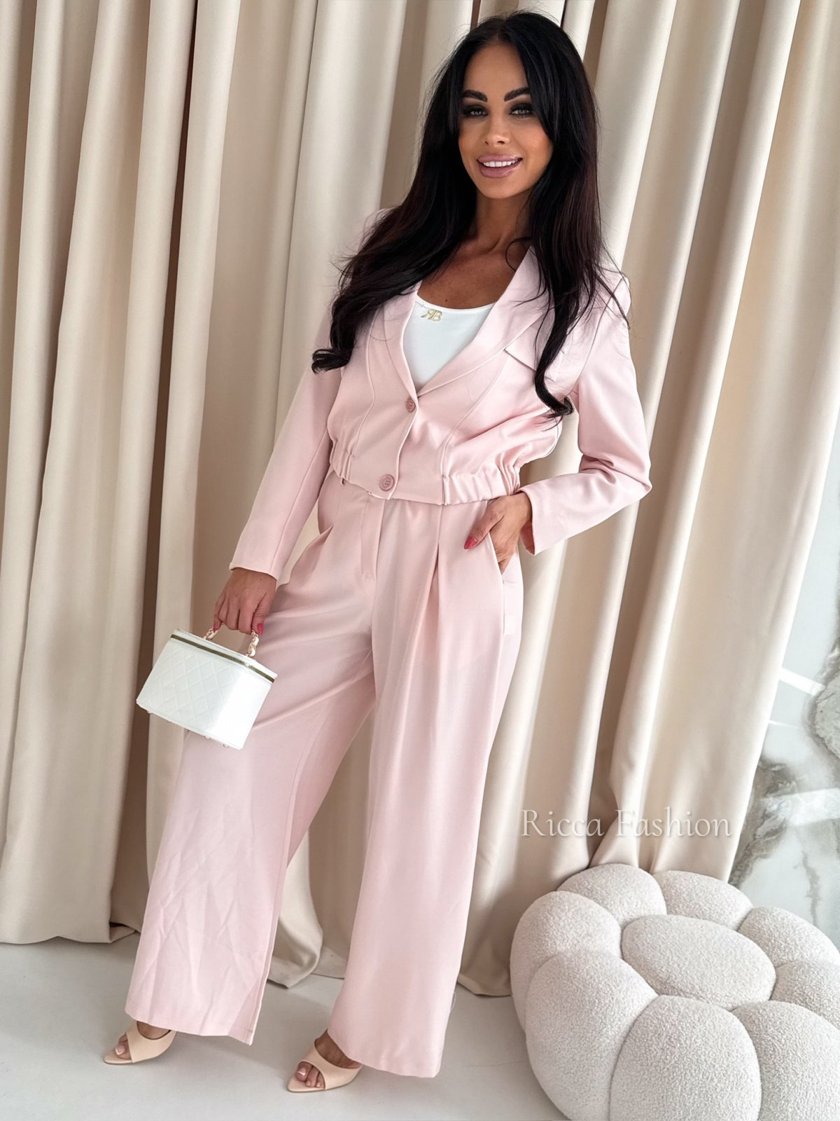 Elegancki komplet marynarka + spodnie LIBRE.powder pink