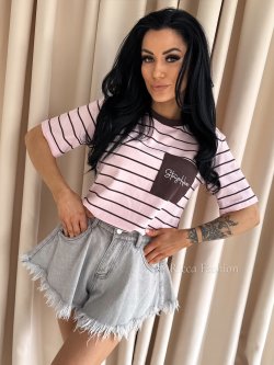 T-shirt CHICAGO STRIPS,powder pink/chocolate