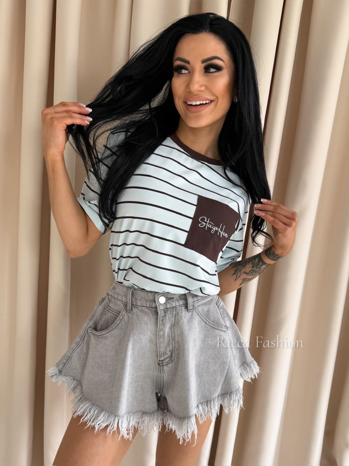 T-shirt CHICAGO STRIPS, mint/chocolate
