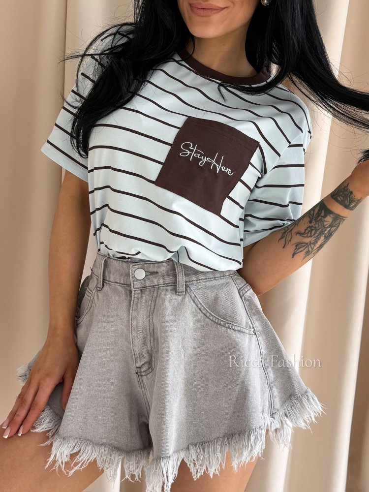 T-shirt CHICAGO STRIPS, mint/chocolate