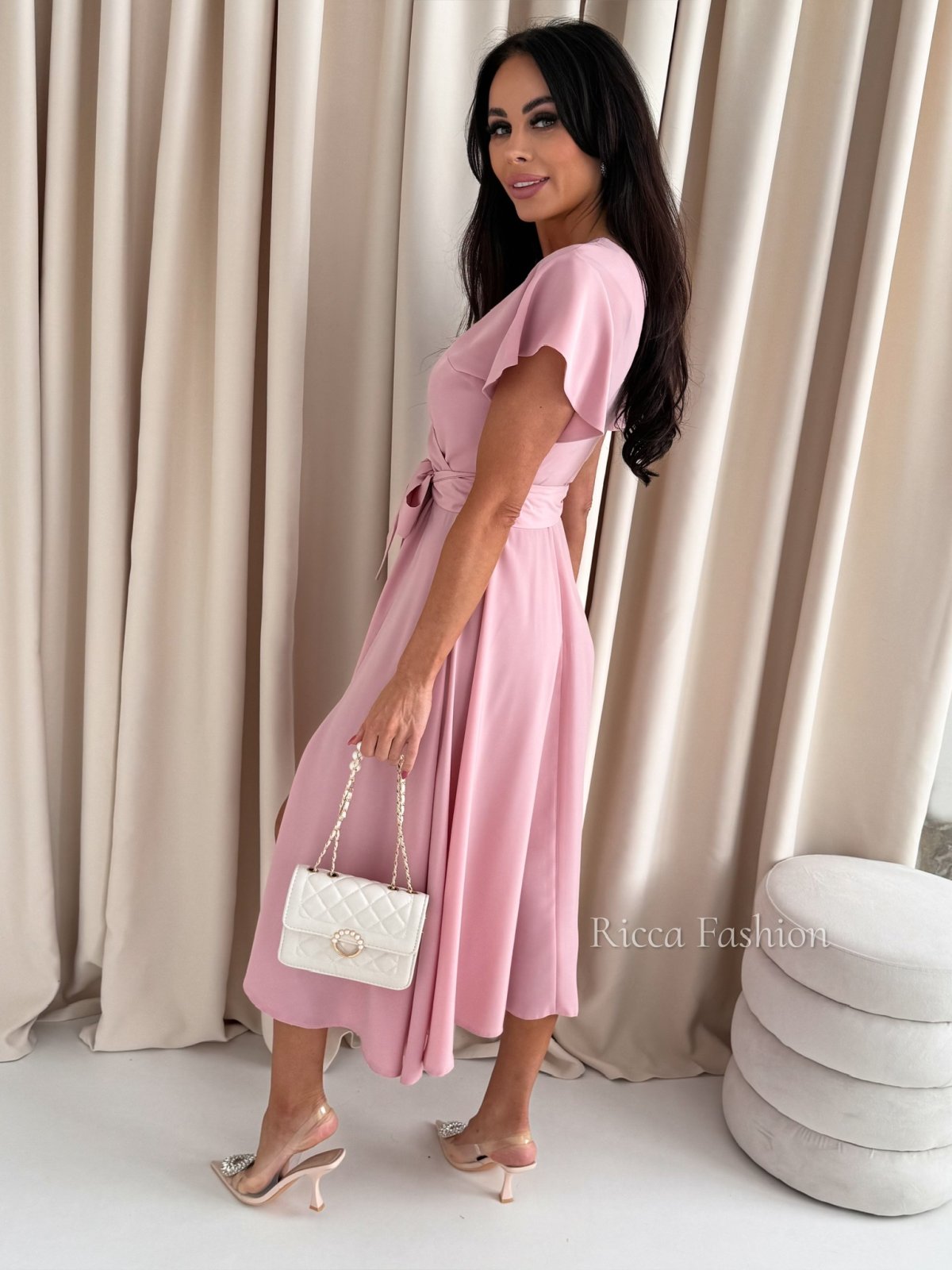 Sukienka wiskozowa midi LARSONI , sweet pink