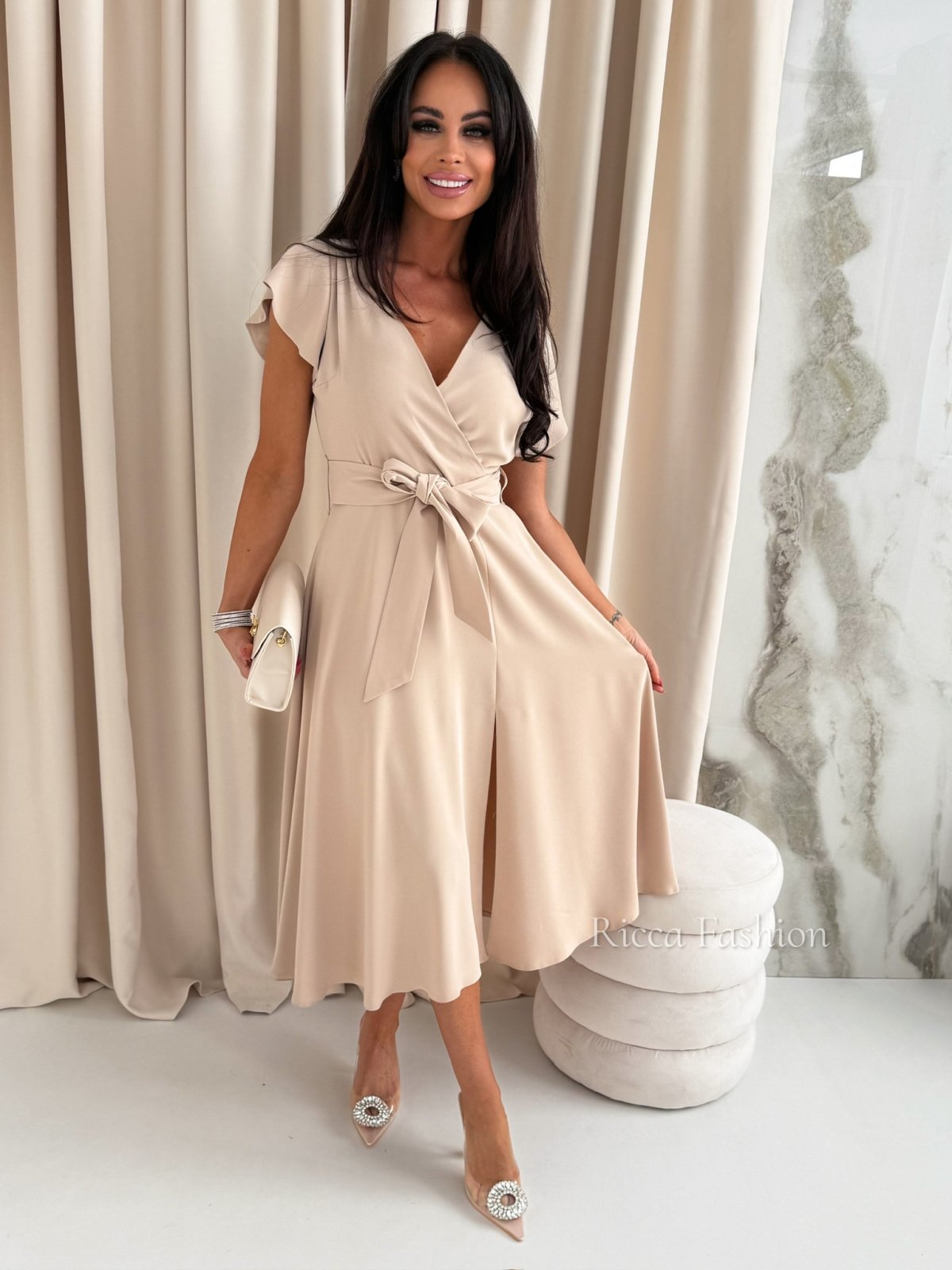 Sukienka wiskozowa midi LARSONI , beige