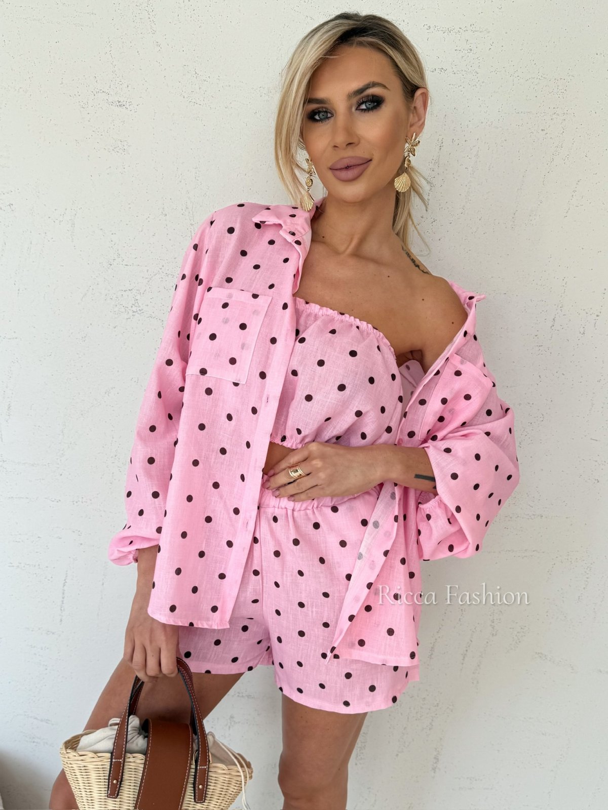 Komplet bawełniany 3w1 MILANA dots, pink