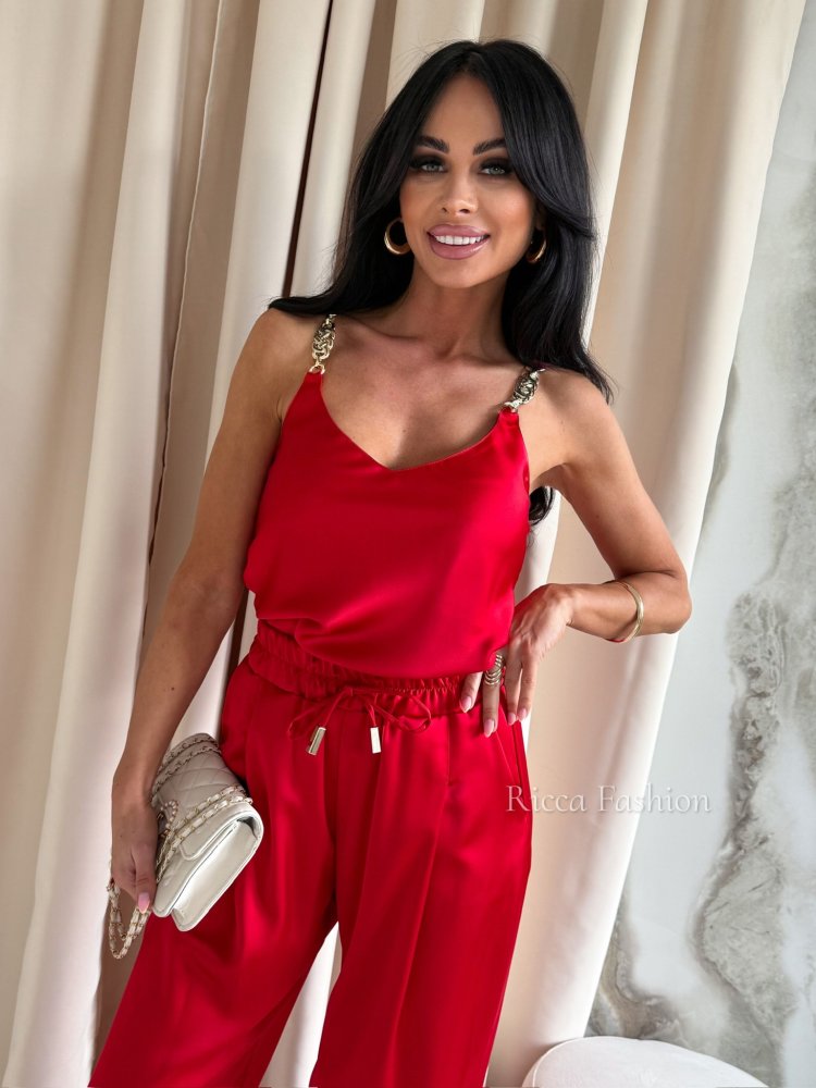 Komplet satynowy ROMANCE, red