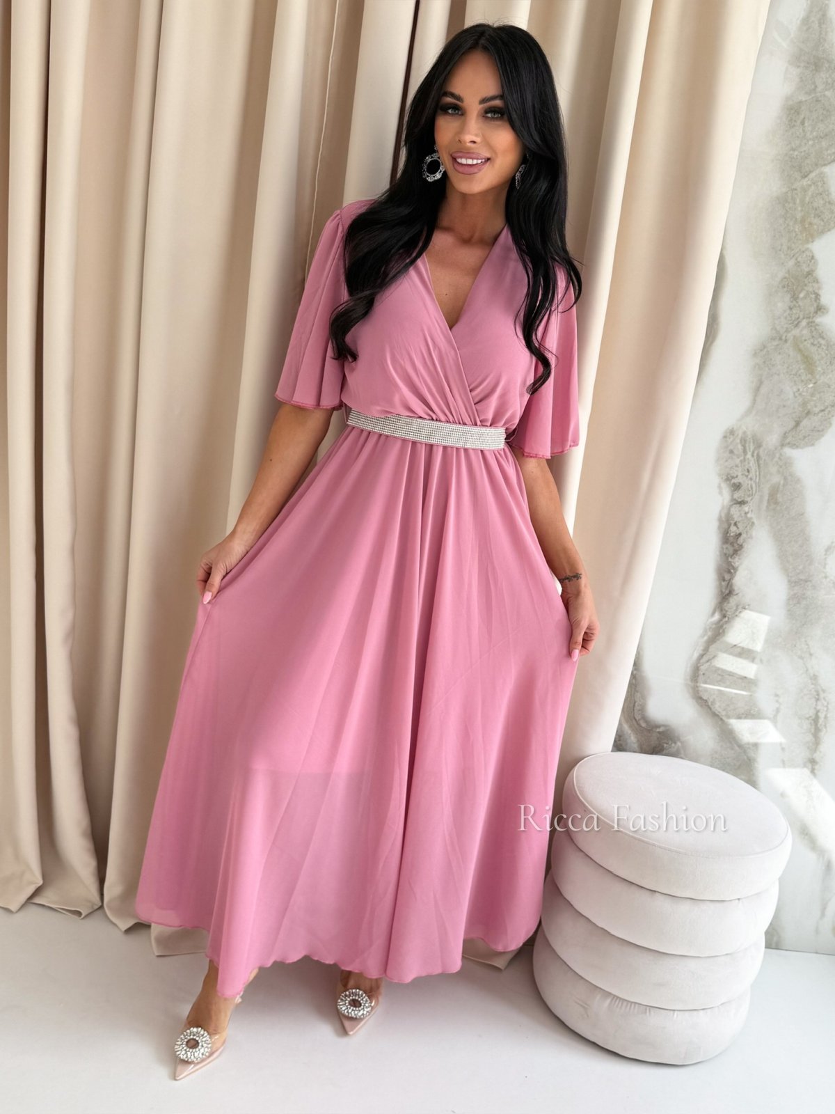Sukienka szyfonowa maxi LIZZY, antique pink