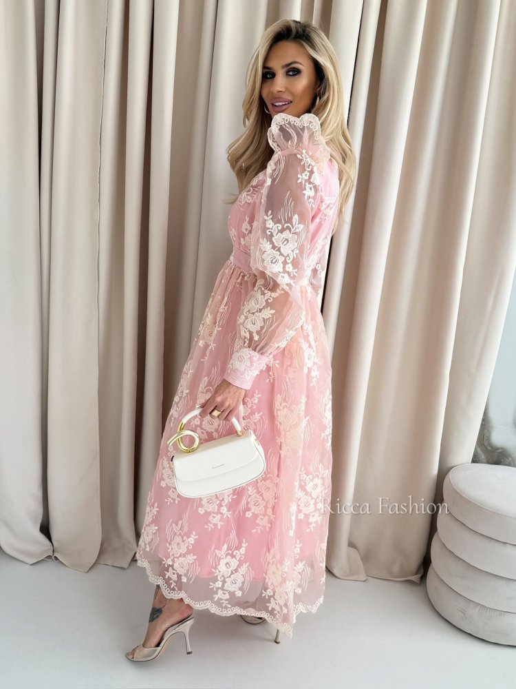 Sukienka maxi z haftem AMORE , rose