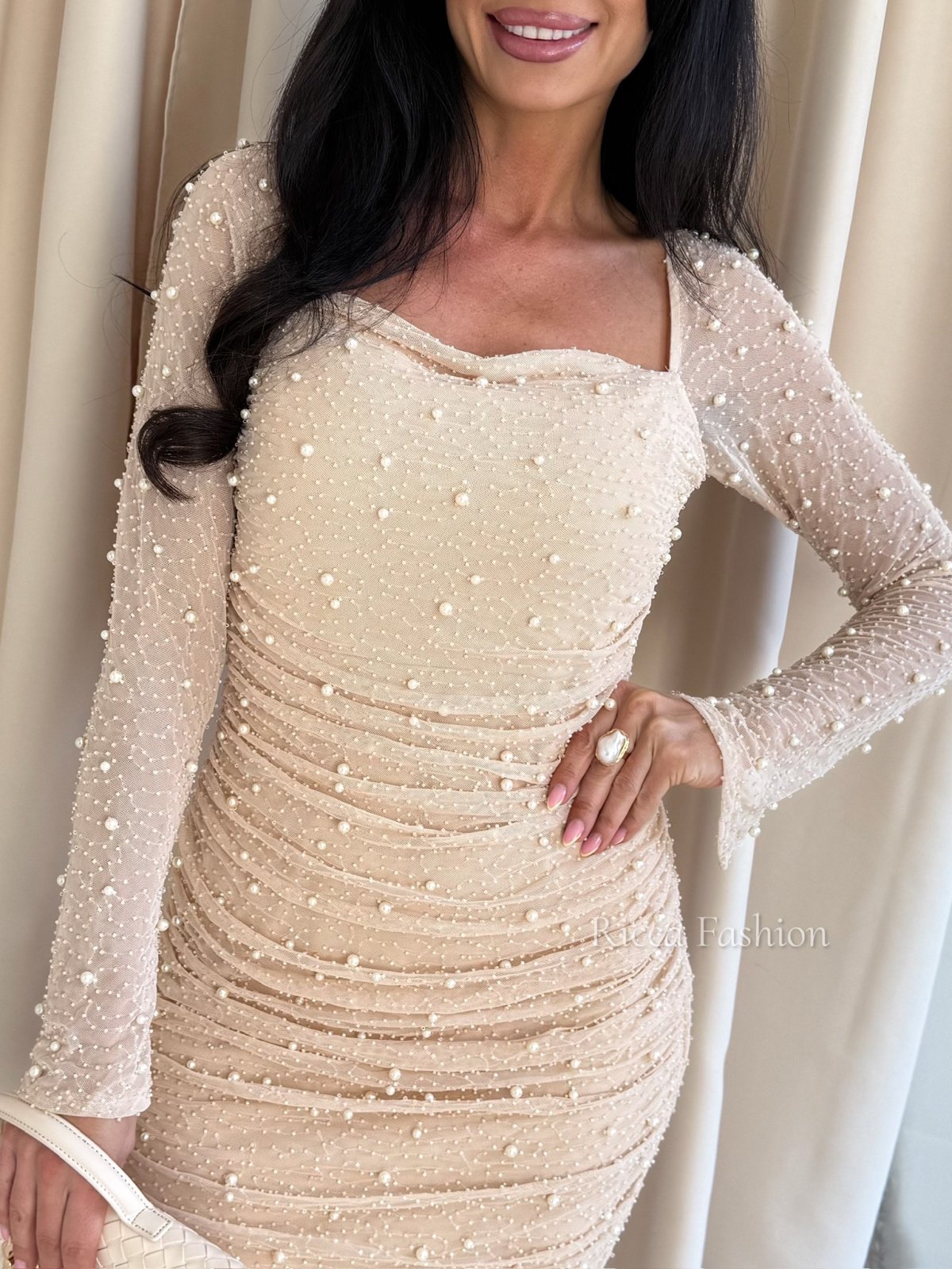 Sukienka z perełkami ELENA , beige