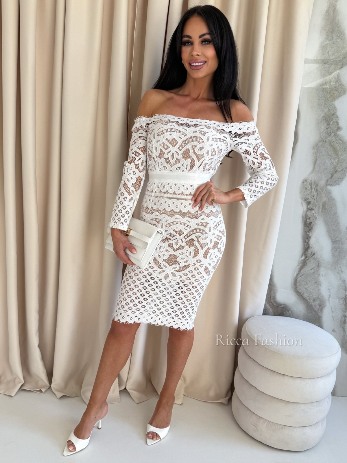 Sukienka MIDI koronkowa CELISSA, white/nude