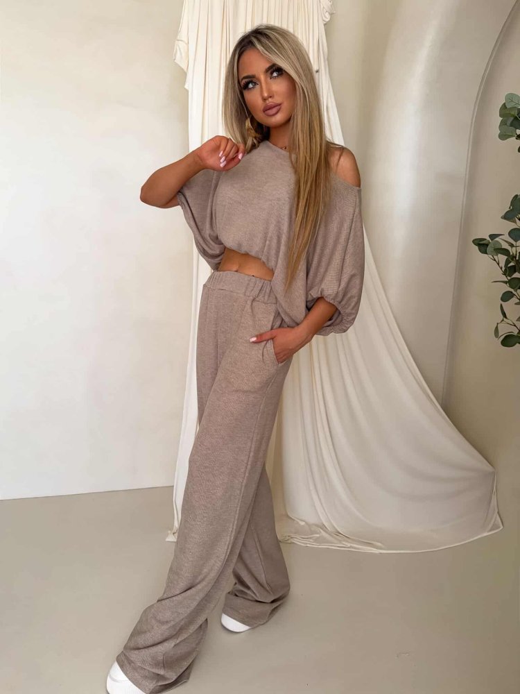 Komplet LUXE prążek – mokka