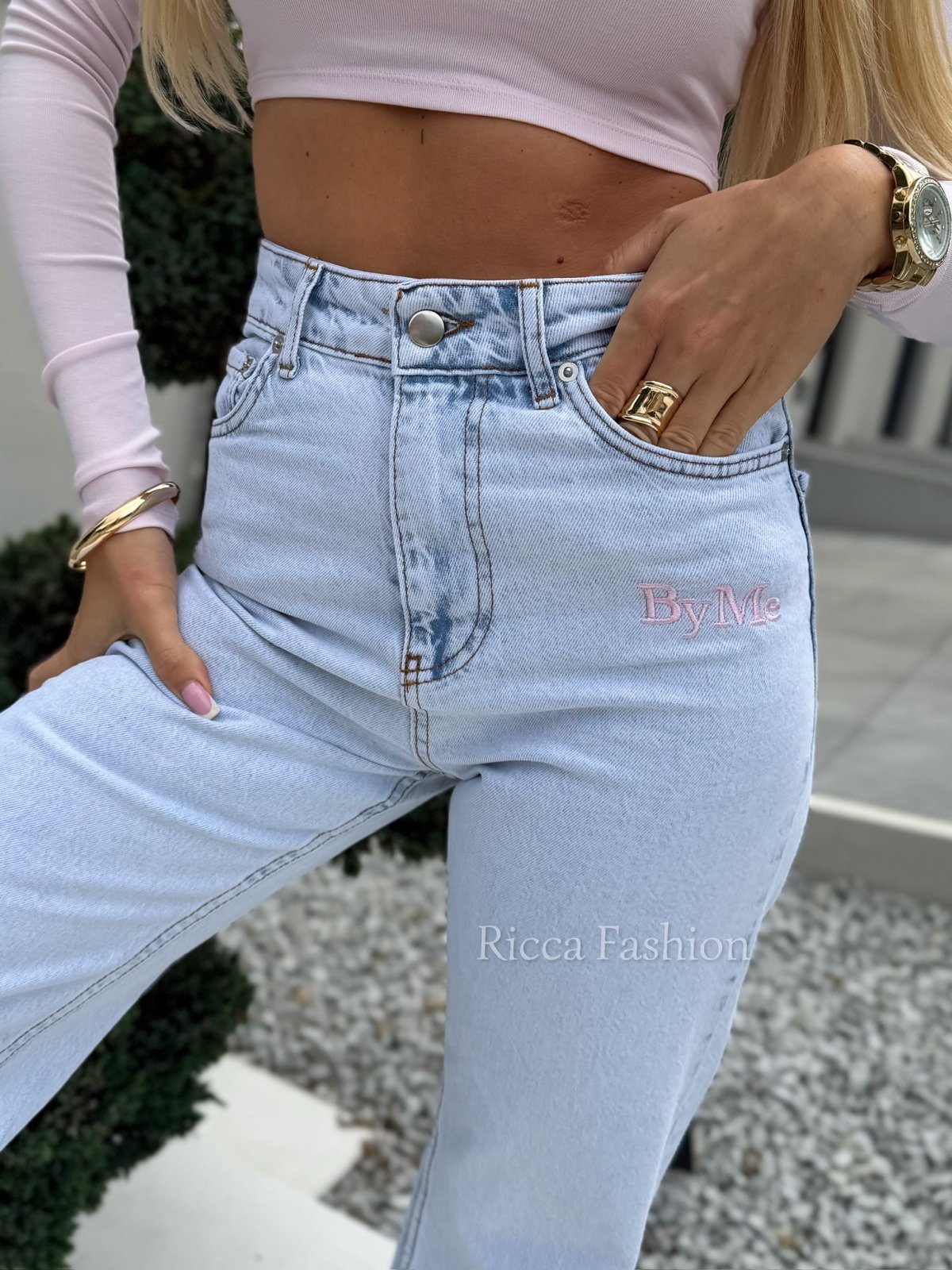Spodnie FLARED pink one, light jeans