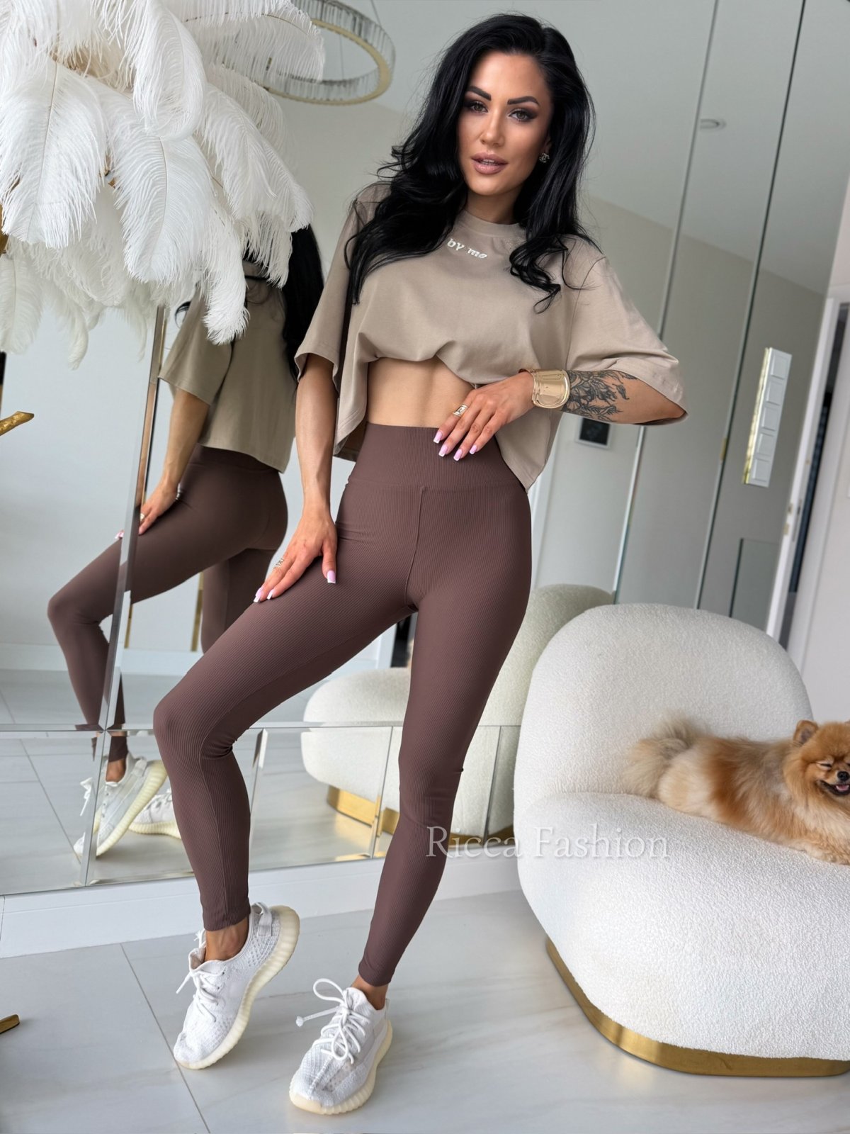 Legginsy modelujące prążkowane AMBER, milk chocolate