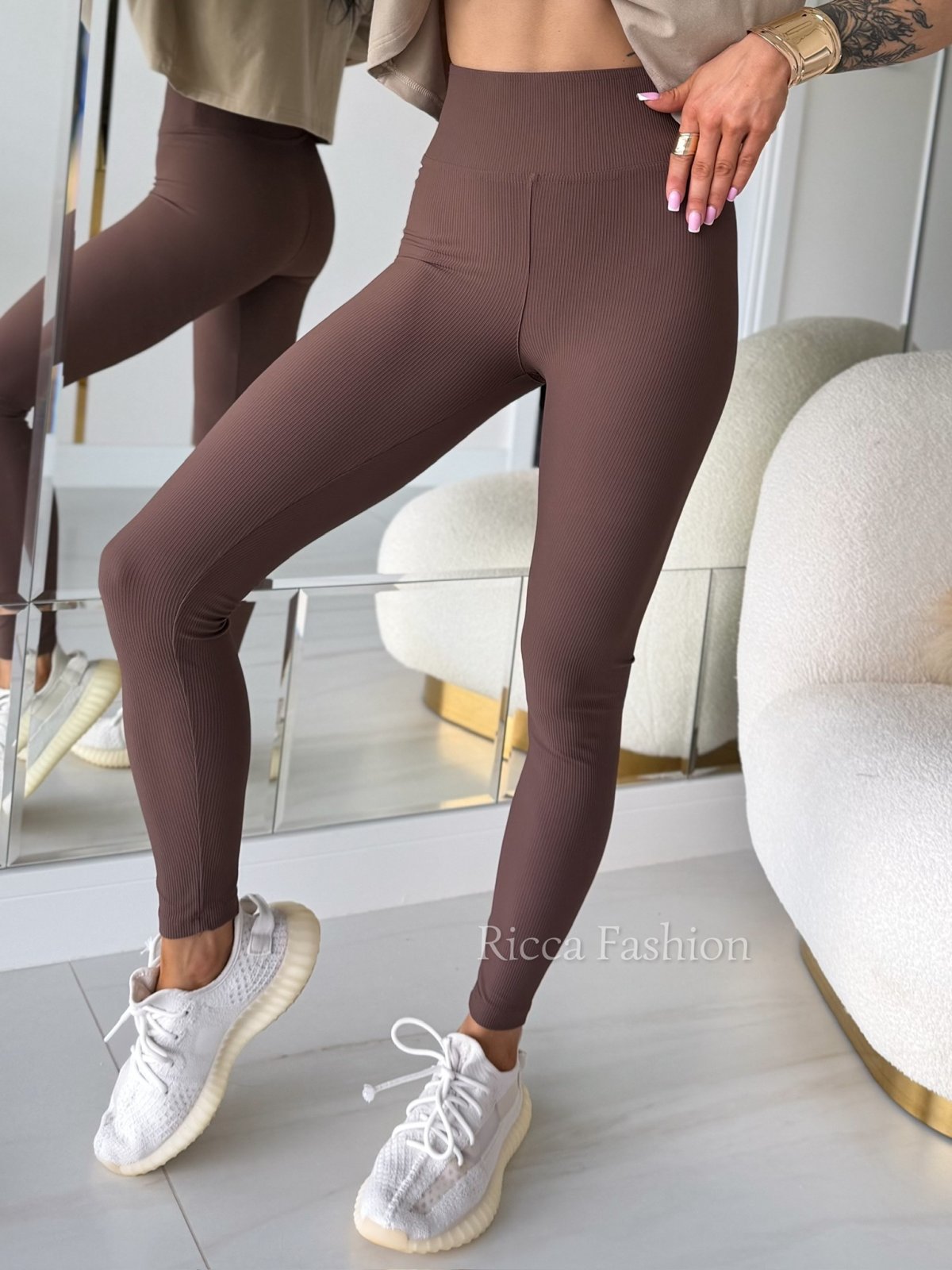 Legginsy modelujące prążkowane AMBER, milk chocolate