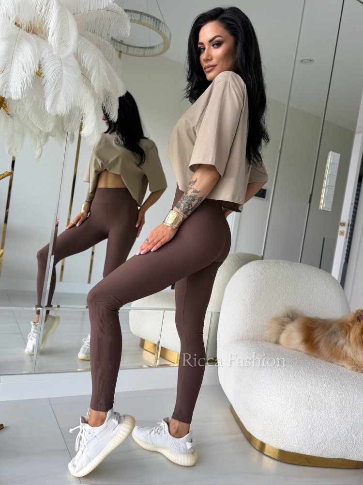 Legginsy modelujące prążkowane AMBER, milk chocolate