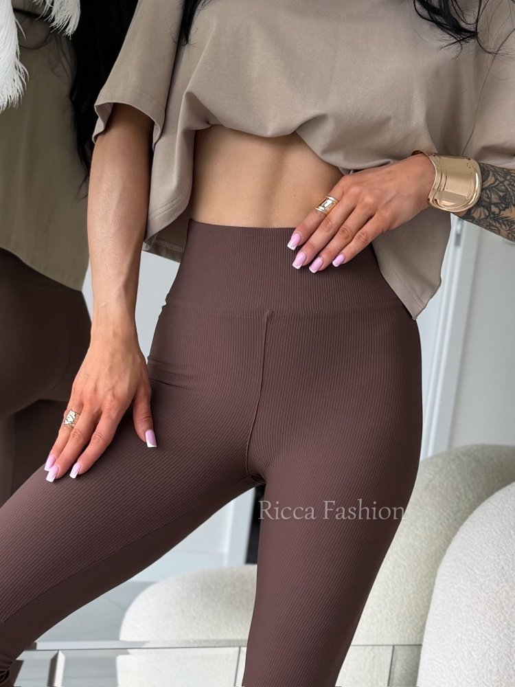 Legginsy modelujące prążkowane AMBER, milk chocolate