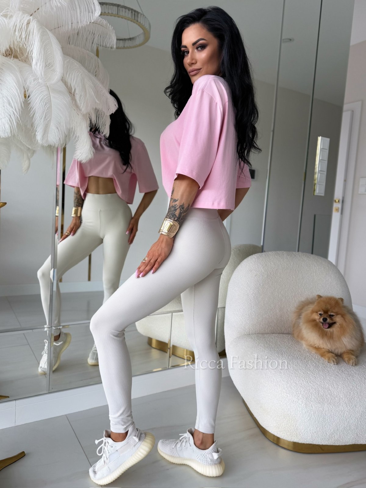 Legginsy modelujące prążkowane AMBER, light beige