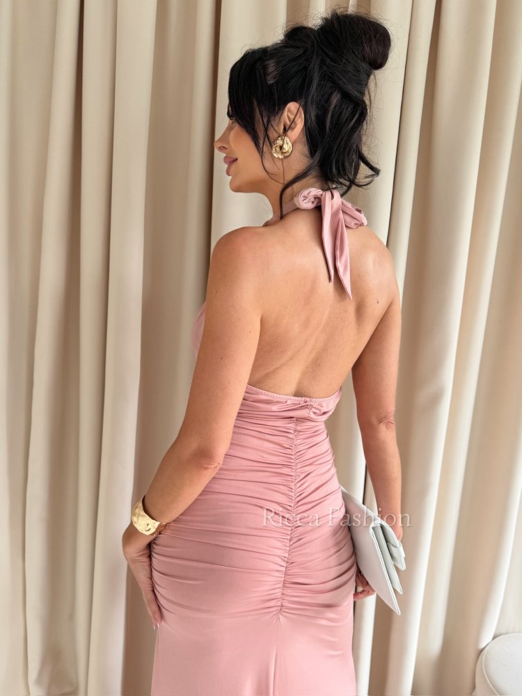 Dopasowana maxi sukienka DEVISSA , powder pink