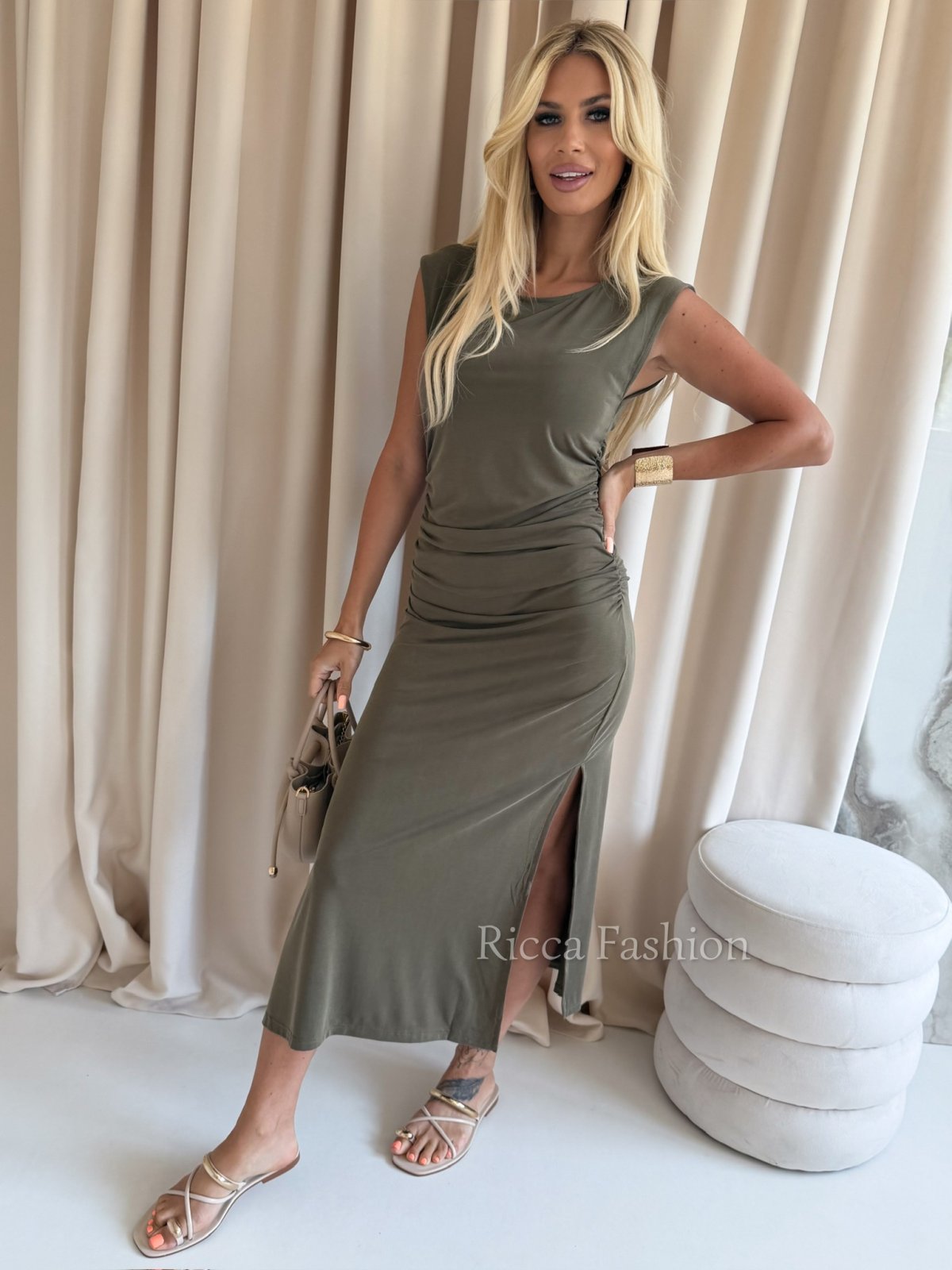 Dopasowana maxi sukienka SCENTI , khaki