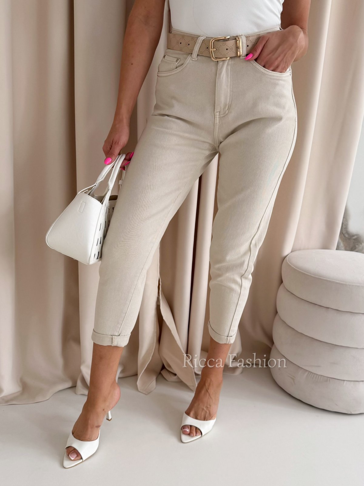 Spodnie bawełniane MIRABELLE , beige