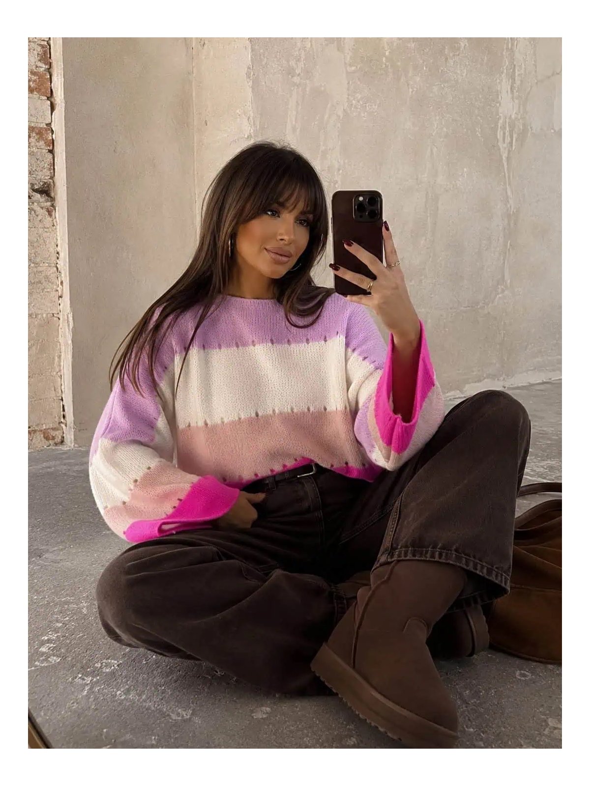 Sweter SOFT pasy – lila-ecru