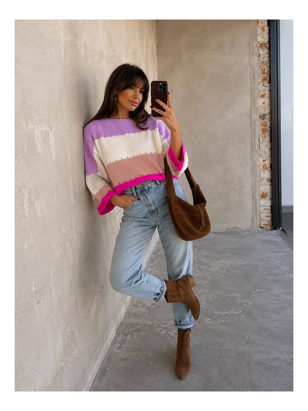 Sweter SOFT pasy – lila-ecru