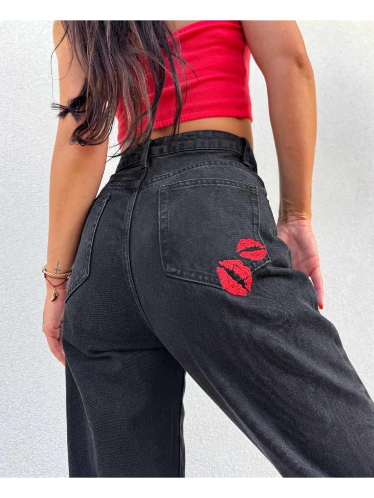 Jeansy MOM FIT KISS – czarne