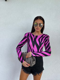 Bluzka ZOE print ribs – fuksja