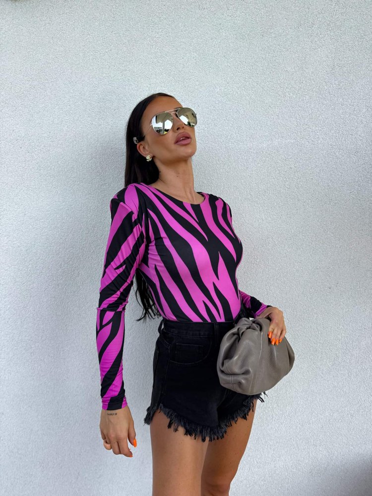 Bluzka ZOE print ribs – fuksja