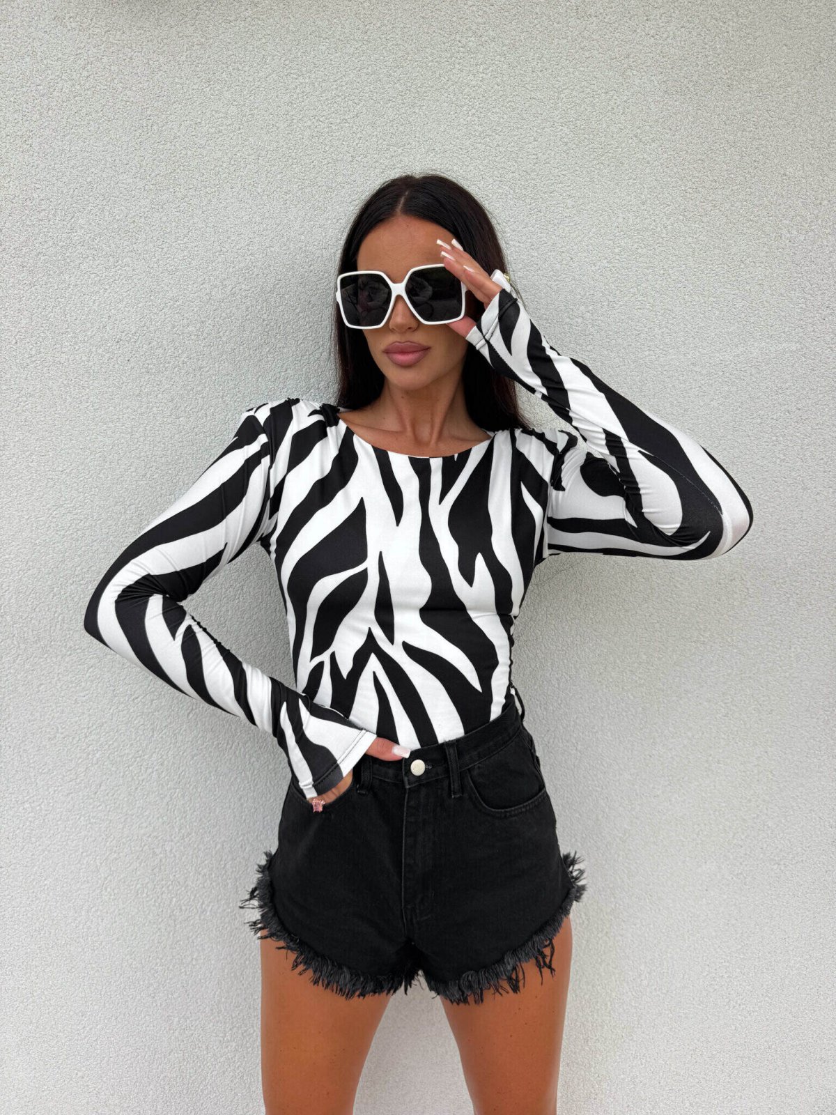 Bluzka ZOE print ribs – ecru