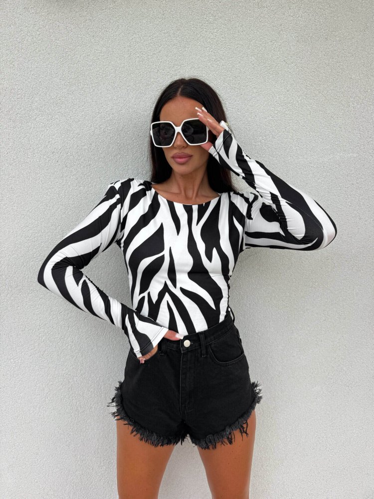 Bluzka ZOE print ribs – ecru