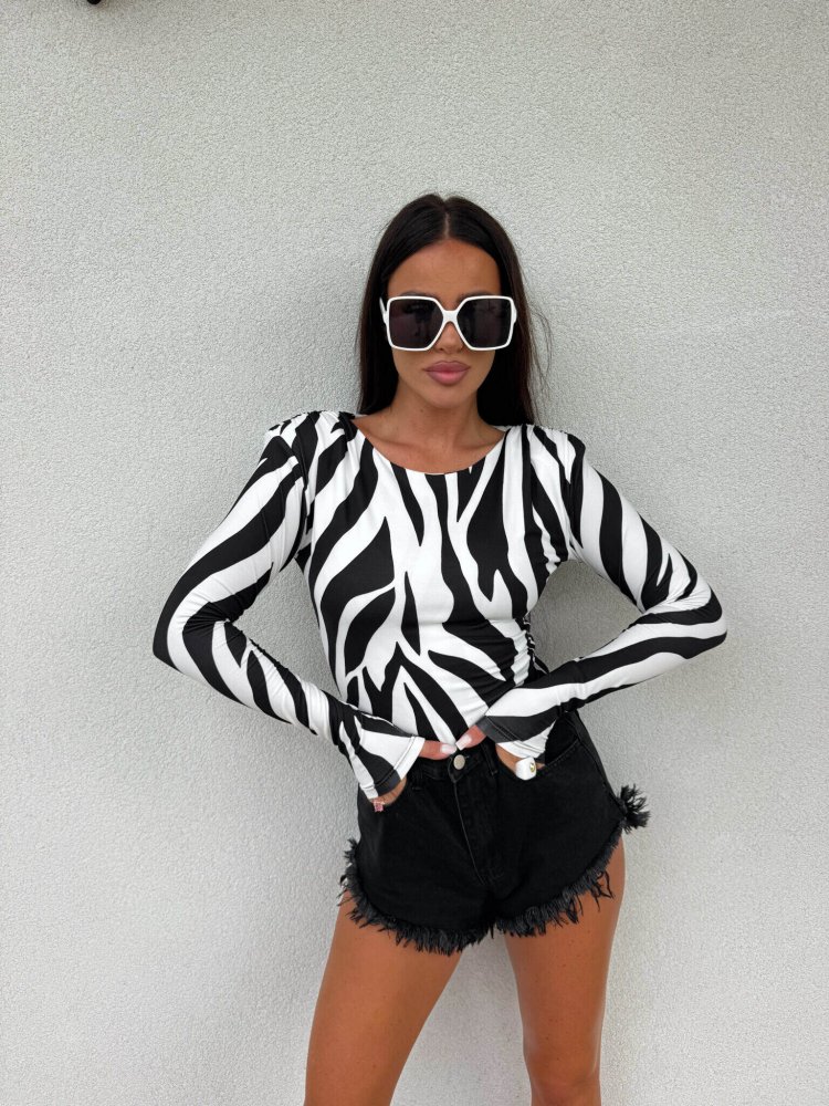 Bluzka ZOE print ribs – ecru